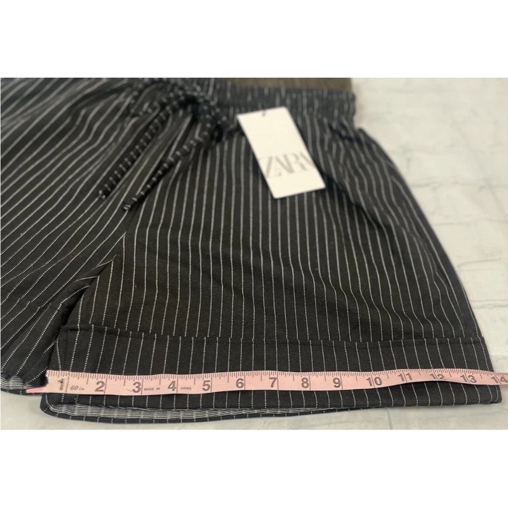 Zara PINSTRIPE BOXER SHORTS Woman’s Size M NEW Black Brown Pockets Elastic Waist - Picture 8 of 15